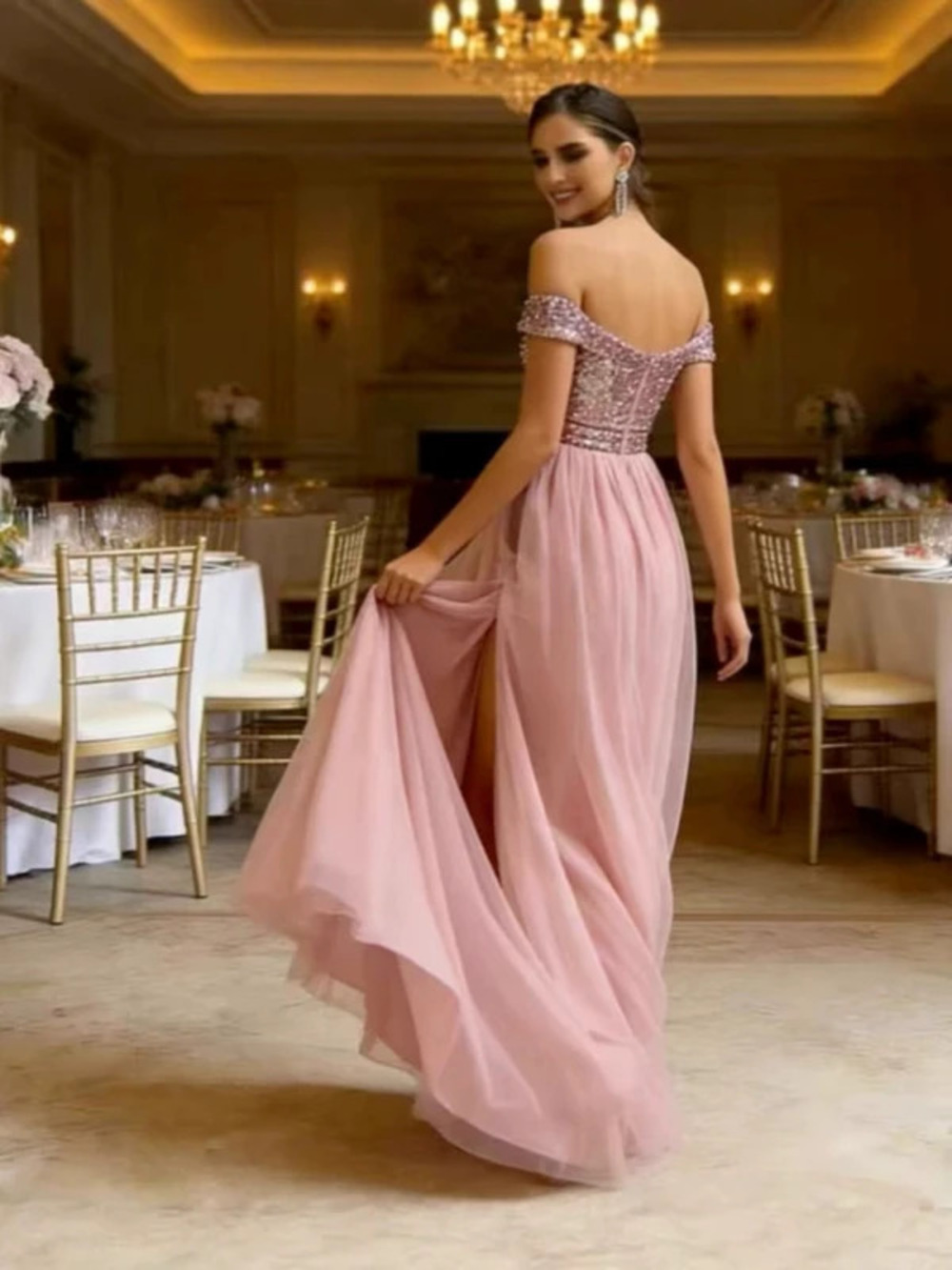 Glamorous Sexy Sequin V Neck Backless Slit Evening Maxi Dress